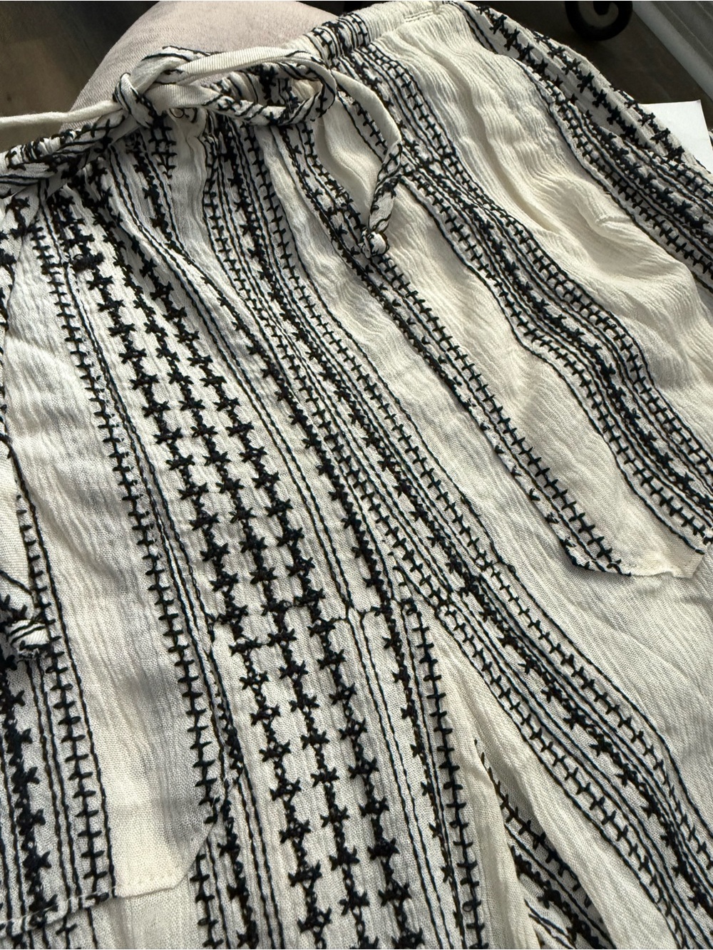 Cream Embroidered Linen Blend Wide Leg Pants | Boho Coastal - Picture 2 of 2